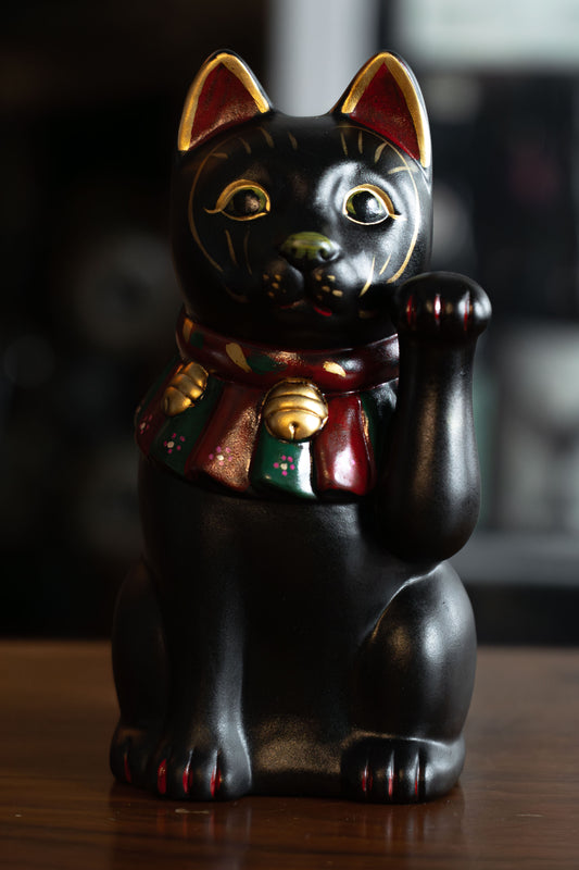 招財貓 貓咪 黑色 19.5cm 日本製造