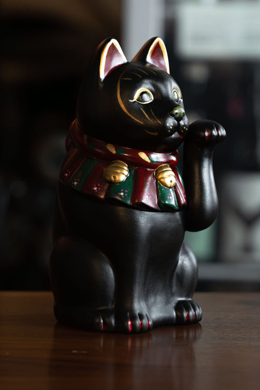 招財貓 貓咪 黑色 19.5cm 日本製造